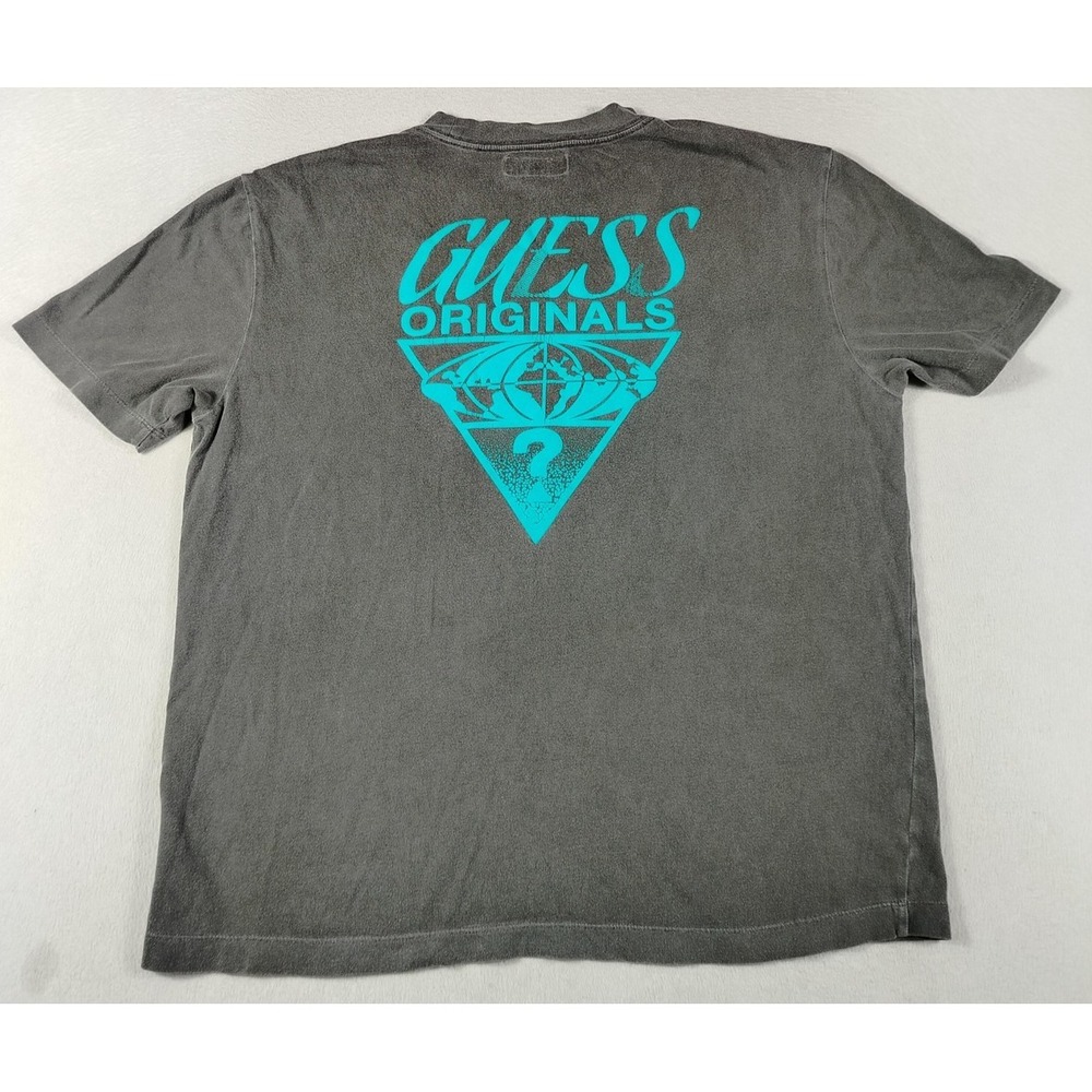Vintage Guess Originals Shirt Mens Medium Gray Logo Graphic Tee Short Sleeve Y2K